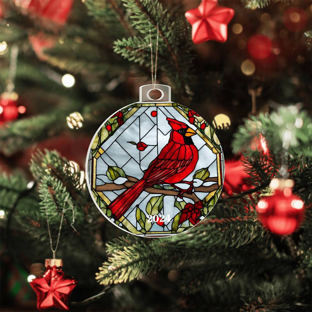 Cardinal Acrylic Christmas Tree Ornament-[product type]