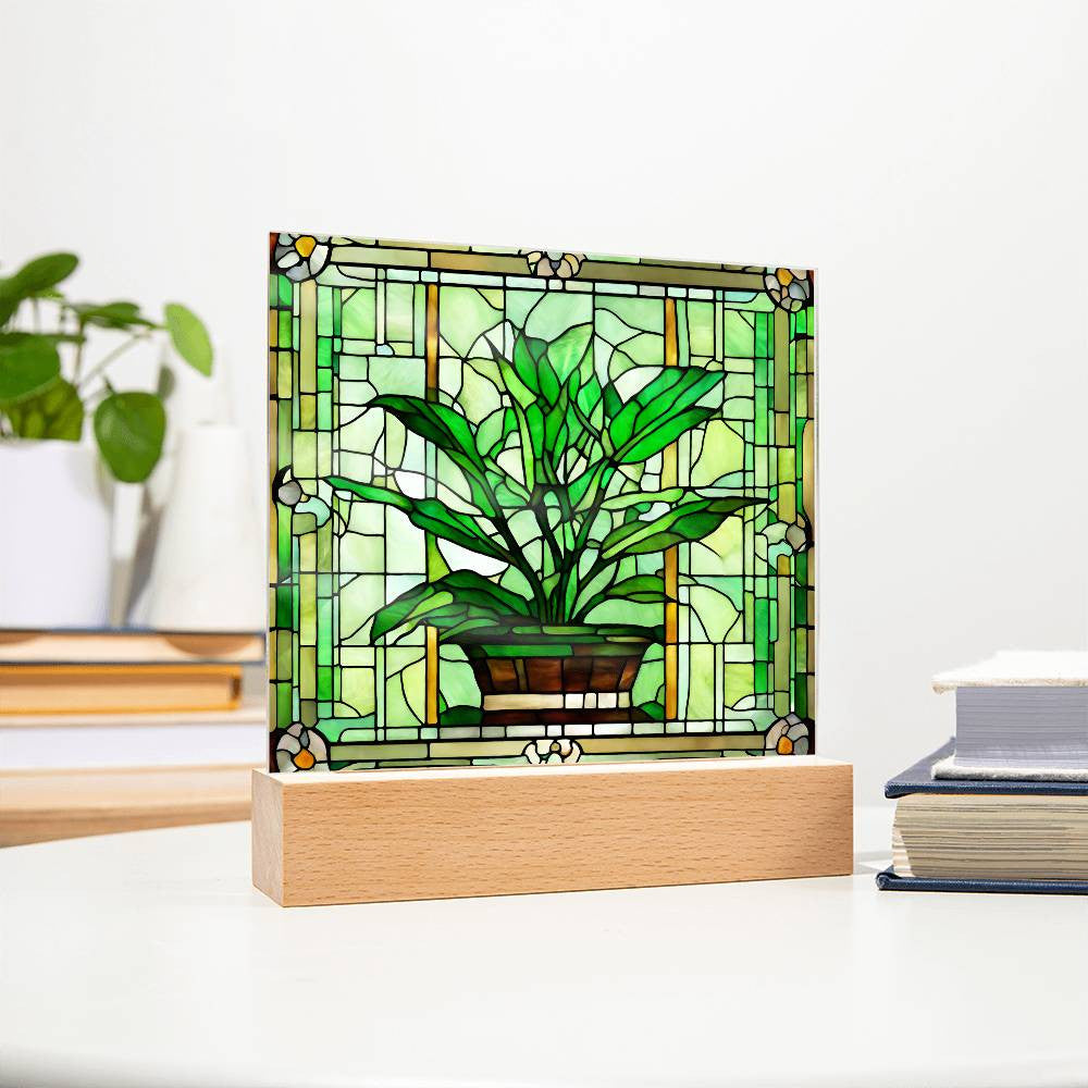 Succulent Plant Faux Stained Glass Acrylic Plaque-[Heartfelt Family Gift]