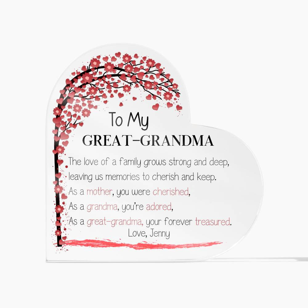 Mother's Day Gift for Great-grandma, Grammy Gift, Heart Acrylic Plaque-[product type]