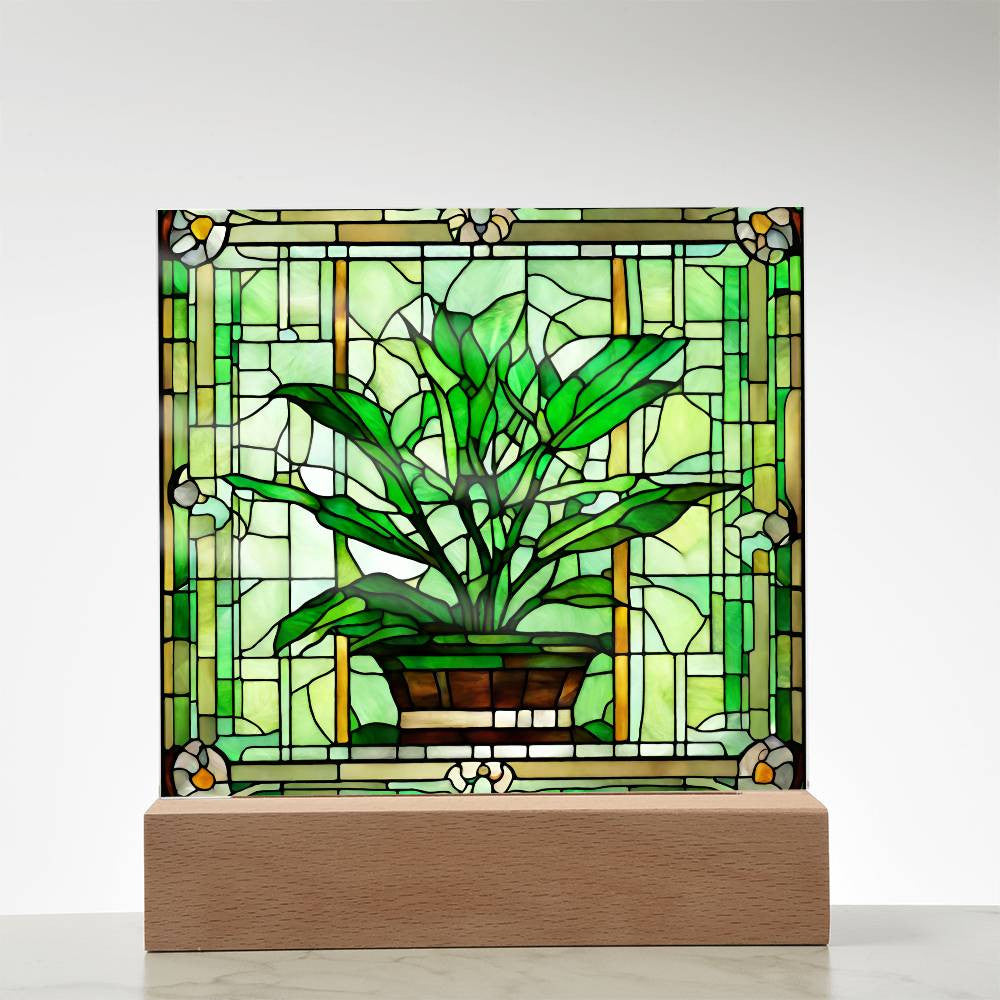 Succulent Plant Faux Stained Glass Acrylic Plaque-[Heartfelt Family Gift]