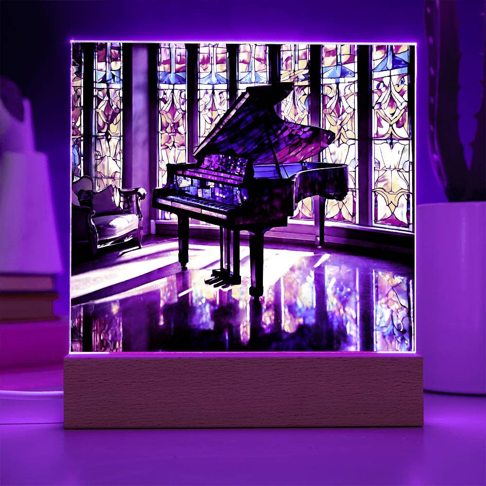 Simulated Stained Glass Piano, Led Light Piano Art, Piano Player Gift, Musician Gift, Christmas Gift for Her,  Piano Picture-[product type]