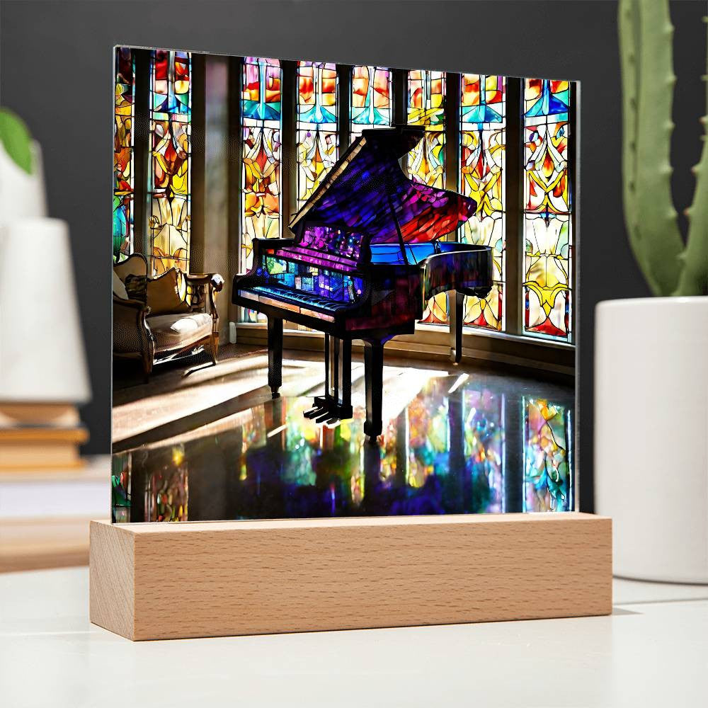 Simulated Stained Glass Piano, Led Light Piano Art, Piano Player Gift, Musician Gift, Christmas Gift for Her,  Piano Picture-[product type]