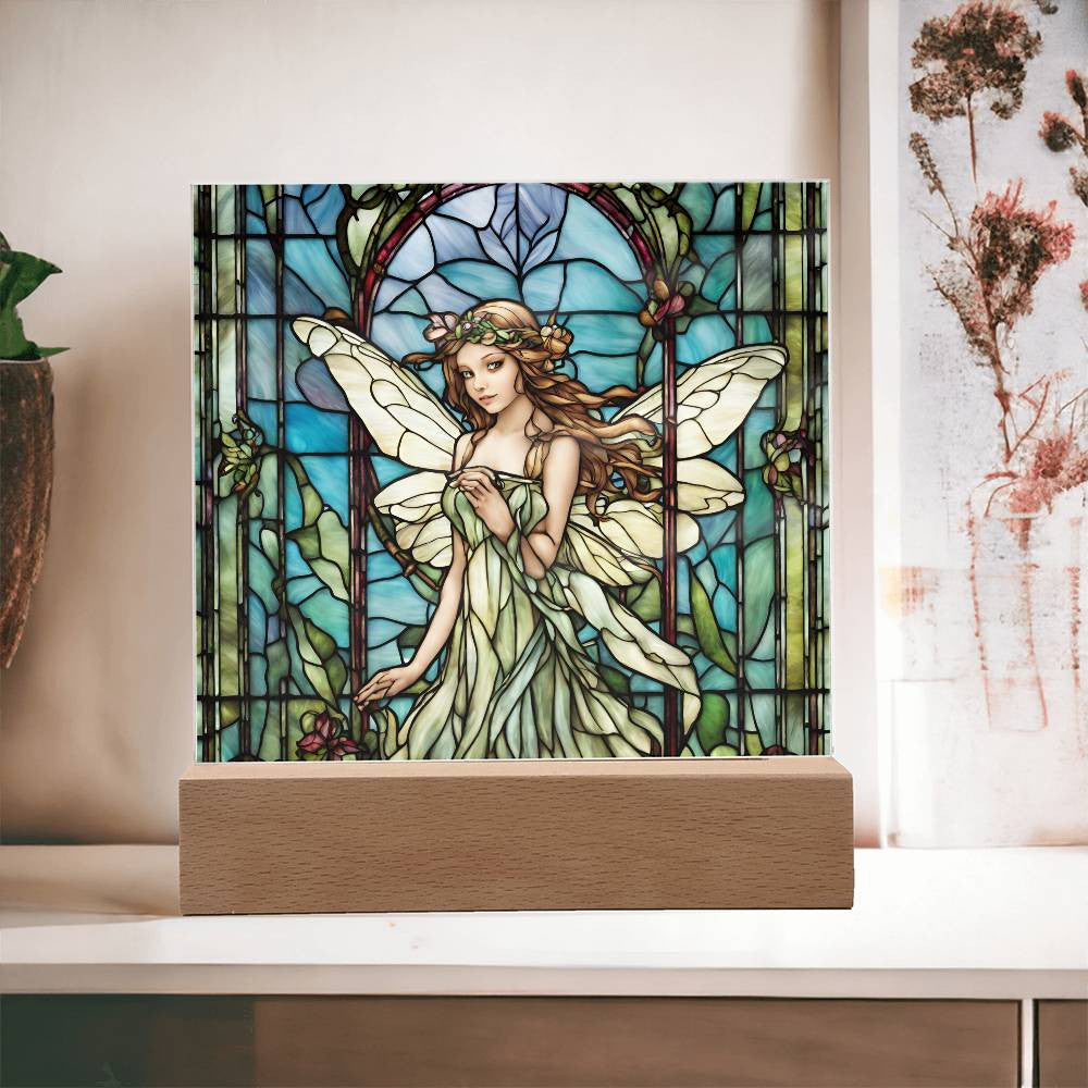 Fairy Faux Stained Glass Acrylic Plaque Gift For Fantasy Lover Gift Winged Fairy Nightlight For Mythical Creature Decoration Birthday Girls-[product type]