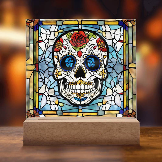 Sugar Skull Led Lighted Acrylic Plaque Halloween Decoration-[product type]