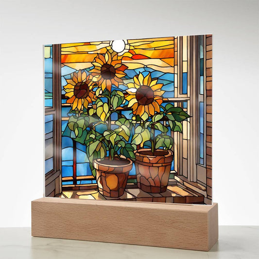 Sunflower Wall Art, Sunflower LED Acrylic Picture, Sunflower Sign, Sunflower Home Decor, Sunflower Gift, Faux Stained-Glass Art, Christmas Gift for Her-[product type]