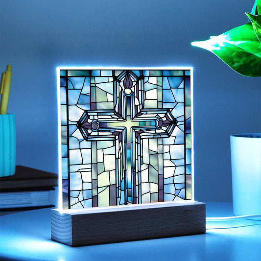 Biblical Cross Faux Stained Glass Gift For Christian Religious Gifts For Catholic 1st Communion Baptism Loss of Loved One-[product type]