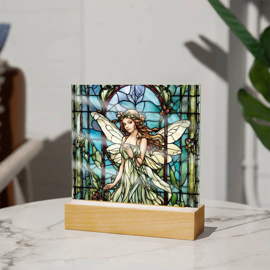 Fairy Faux Stained Glass Acrylic Plaque Gift For Fantasy Lover Gift Winged Fairy Nightlight For Mythical Creature Decoration Birthday Girls-[product type]