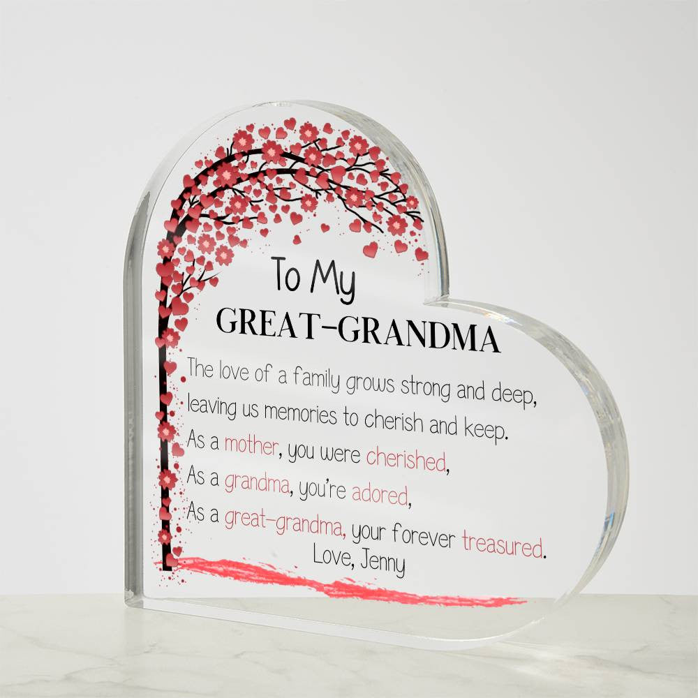 Mother's Day Gift for Great-grandma, Grammy Gift, Heart Acrylic Plaque-[product type]