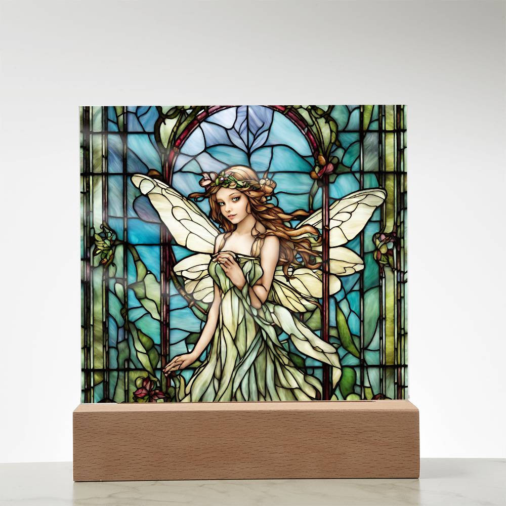 Fairy Faux Stained Glass Acrylic Plaque Gift For Fantasy Lover Gift Winged Fairy Nightlight For Mythical Creature Decoration Birthday Girls-[product type]