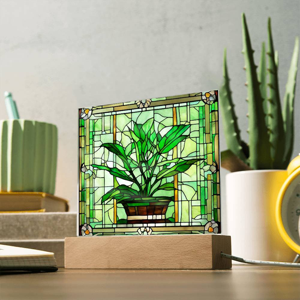 Succulent Plant Faux Stained Glass Acrylic Plaque-[Heartfelt Family Gift]