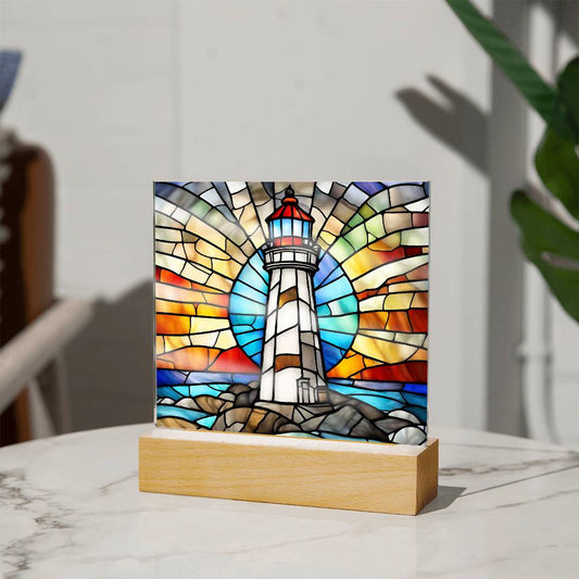 Lighthouse Faux Stained Glass Acrylic Plaque For Beach House Decoration Gift For Birthday Present Home Decor New Home-[product type]