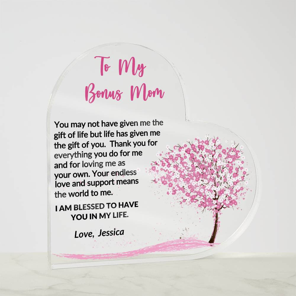 Bonus Mom Gift Acrylic Heart Plaque-[product type]