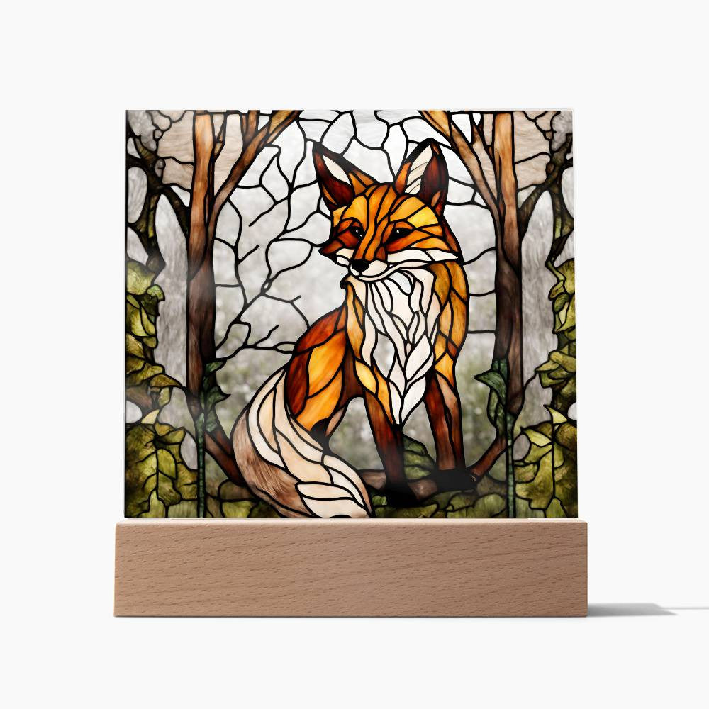 Acrylic Square Fox In The Woods Faux Stained Glass Acrylic Plaque Gift For Animal Lover Decoration For House LED Fox Nightlight Gift For Birthday Gifts-[product type]