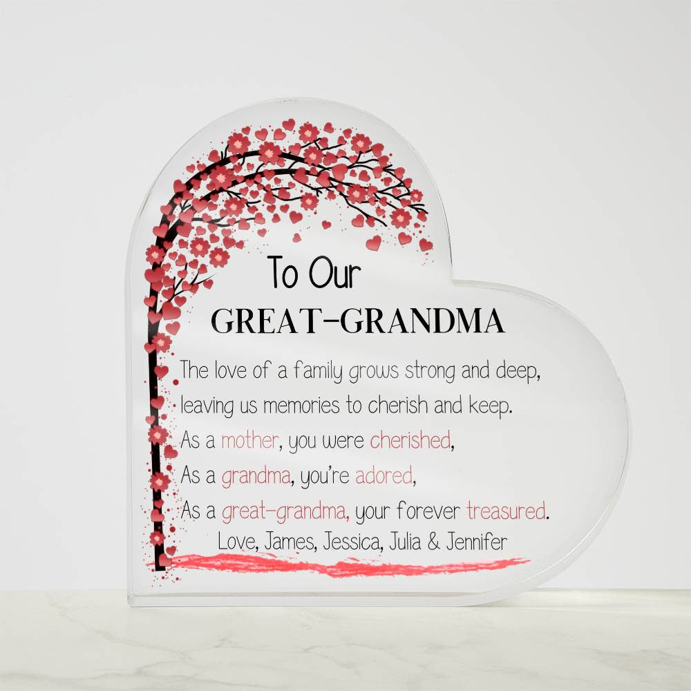 Mother's Day Gift for Great-grandma, Grammy Gift, Heart Acrylic Plaque-[product type]