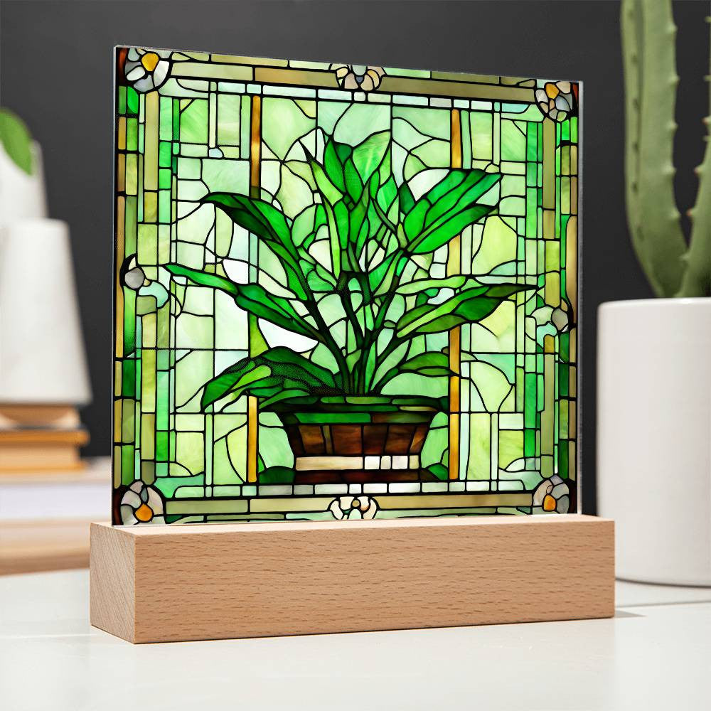 Succulent Plant Faux Stained Glass Acrylic Plaque-[Heartfelt Family Gift]