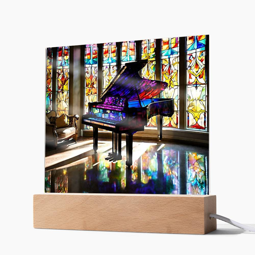 Simulated Stained Glass Piano, Led Light Piano Art, Piano Player Gift, Musician Gift, Christmas Gift for Her,  Piano Picture-[product type]