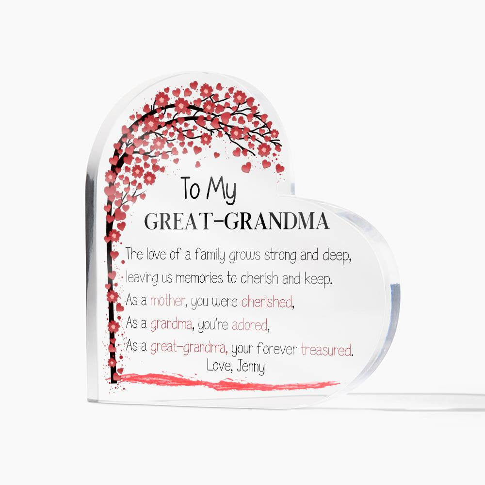 Mother's Day Gift for Great-grandma, Grammy Gift, Heart Acrylic Plaque-[product type]