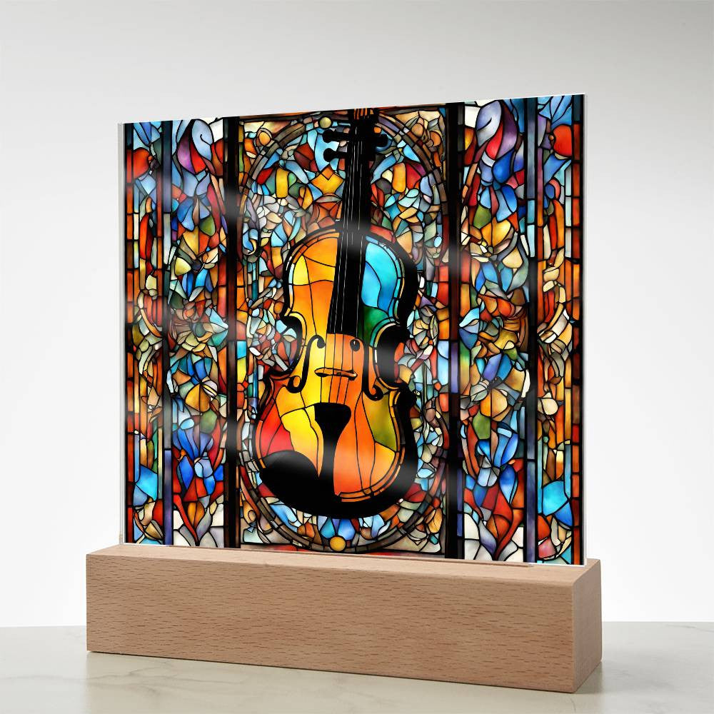 Musician Gift, Violin Gift, Faux Stained Glass Instrument, Musician Gifts for Birthday, Gift for Music Lovers. LED Lighted Photo Art-[product type]