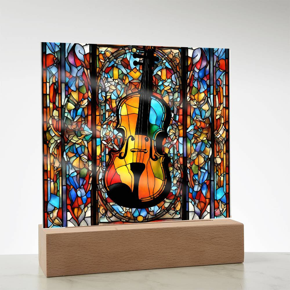 Musician Gift, Violin Gift, Faux Stained Glass Instrument, Musician Gifts for Birthday, Gift for Music Lovers. LED Lighted Photo Art-[product type]