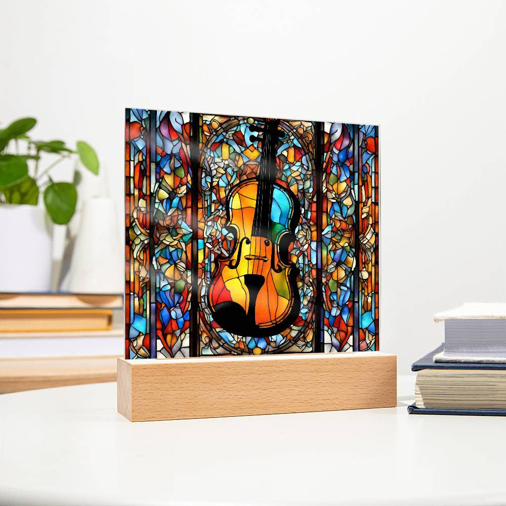 Musician Gift, Violin Gift, Faux Stained Glass Instrument, Musician Gifts for Birthday, Gift for Music Lovers. LED Lighted Photo Art-[product type]