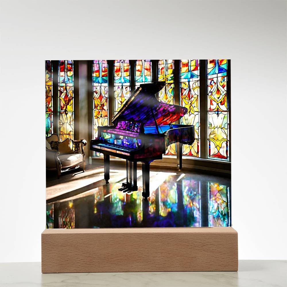 Simulated Stained Glass Piano, Led Light Piano Art, Piano Player Gift, Musician Gift, Christmas Gift for Her,  Piano Picture-[product type]