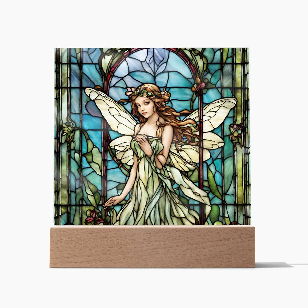 Fairy Faux Stained Glass Acrylic Plaque Gift For Fantasy Lover Gift Winged Fairy Nightlight For Mythical Creature Decoration Birthday Girls-[product type]