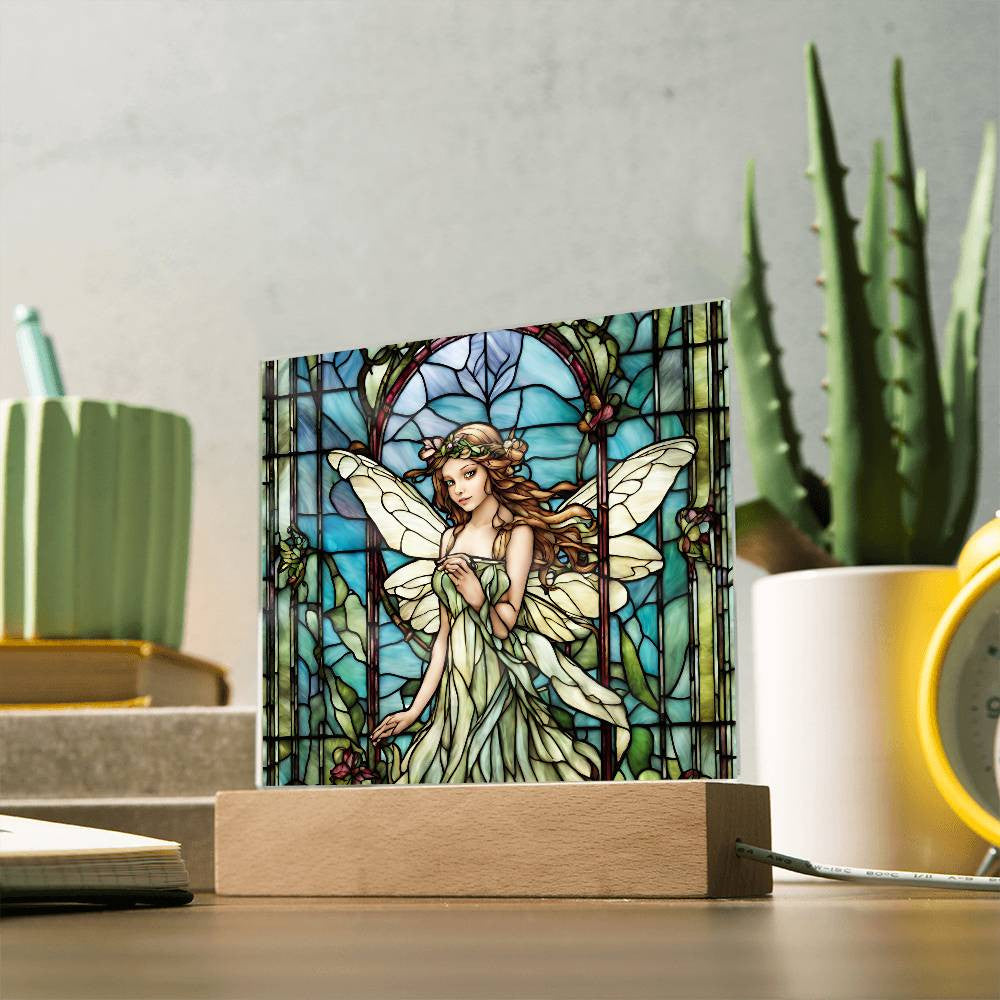 Fairy Faux Stained Glass Acrylic Plaque Gift For Fantasy Lover Gift Winged Fairy Nightlight For Mythical Creature Decoration Birthday Girls-[product type]