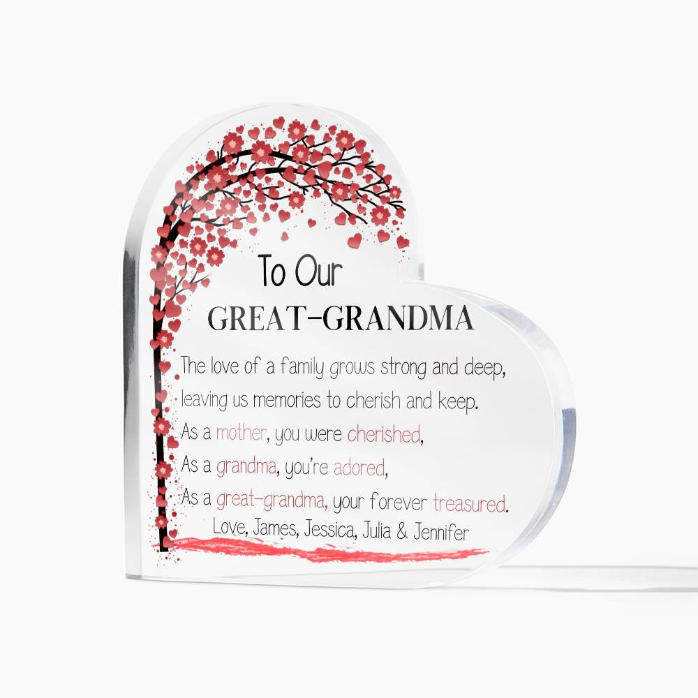 Mother's Day Gift for Great-grandma, Grammy Gift, Heart Acrylic Plaque-[product type]