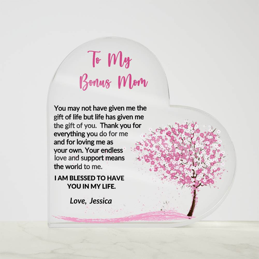 Bonus Mom Gift Acrylic Heart Plaque-[product type]