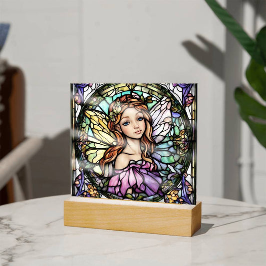 Fairy Faux Stained Glass Acrylic Plaque Gift For Fantasy Lover Gift Winged Fairy Nightlight For Mythical Creature Decoration Birthday Girls-[product type]