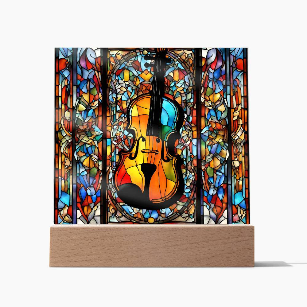 Musician Gift, Violin Gift, Faux Stained Glass Instrument, Musician Gifts for Birthday, Gift for Music Lovers. LED Lighted Photo Art-[product type]