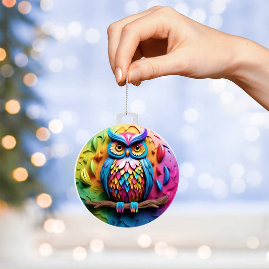 Prismatic Owl Christmas Tree Ornament Acrylic Decoration for the Holidays-[Heartfelt Family Gift]