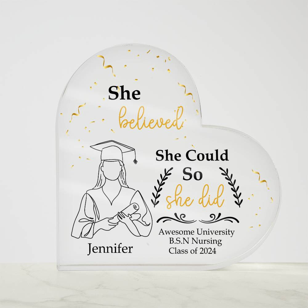 Personalized Graduation Heart Plaque Gift, She Believed She Could So She Did-[product type]