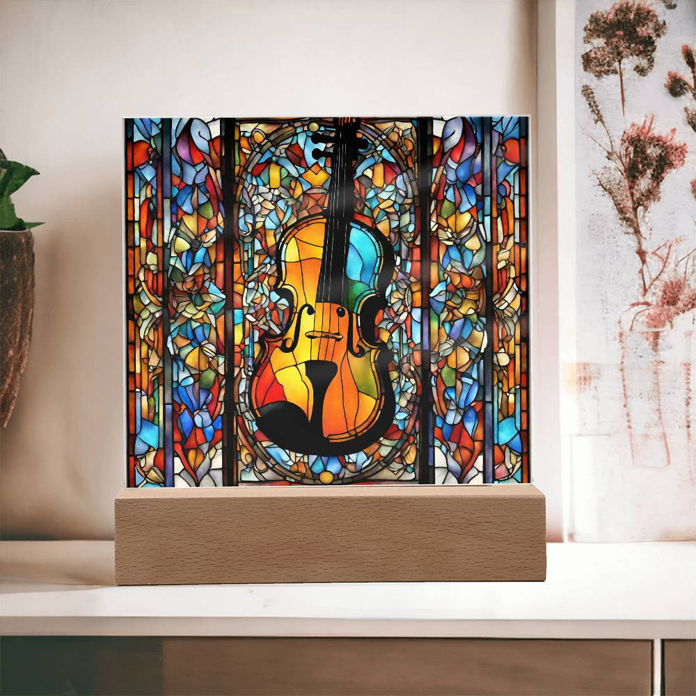 Musician Gift, Violin Gift, Faux Stained Glass Instrument, Musician Gifts for Birthday, Gift for Music Lovers. LED Lighted Photo Art-[product type]