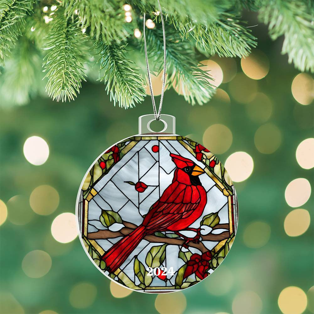 Cardinal Acrylic Christmas Tree Ornament-[product type]