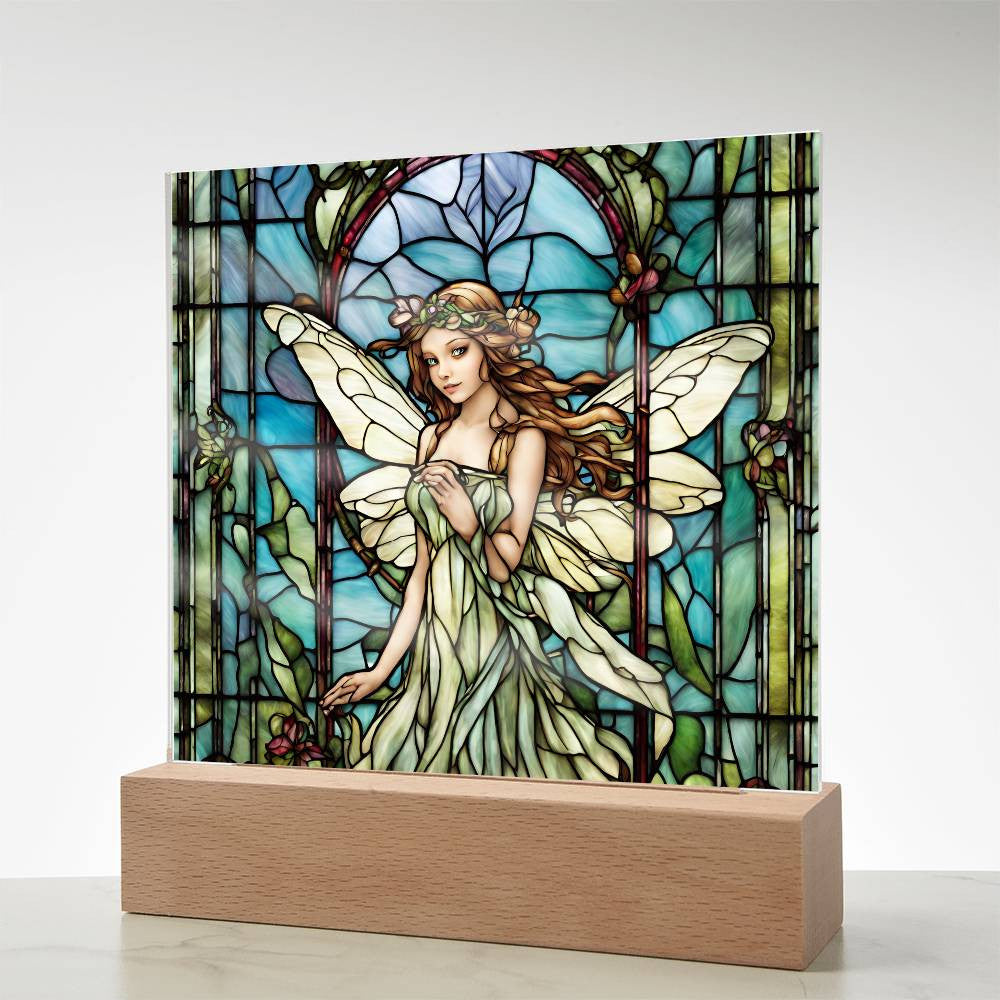 Fairy Faux Stained Glass Acrylic Plaque Gift For Fantasy Lover Gift Winged Fairy Nightlight For Mythical Creature Decoration Birthday Girls-[product type]