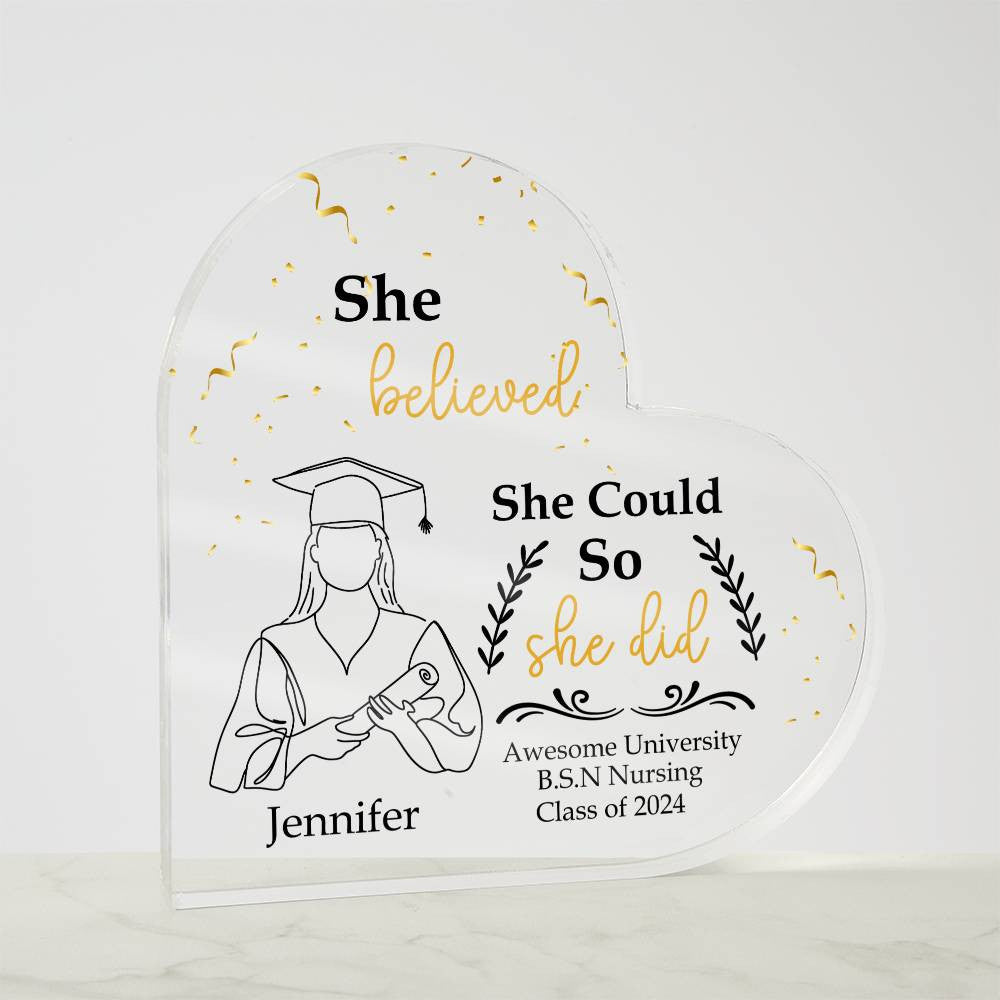 Personalized Graduation Heart Plaque Gift, She Believed She Could So She Did-[product type]