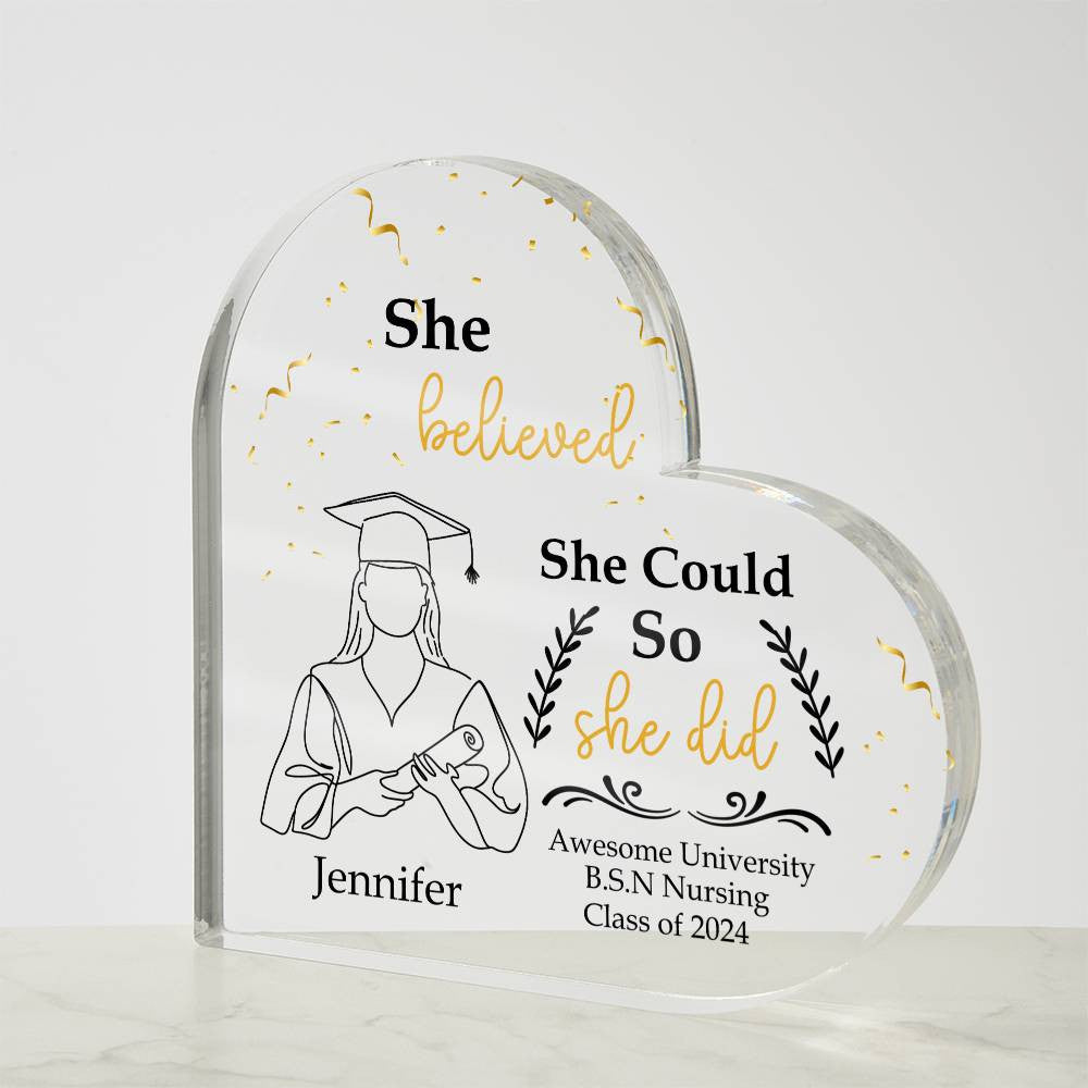 Personalized Graduation Heart Plaque Gift, She Believed She Could So She Did-[product type]