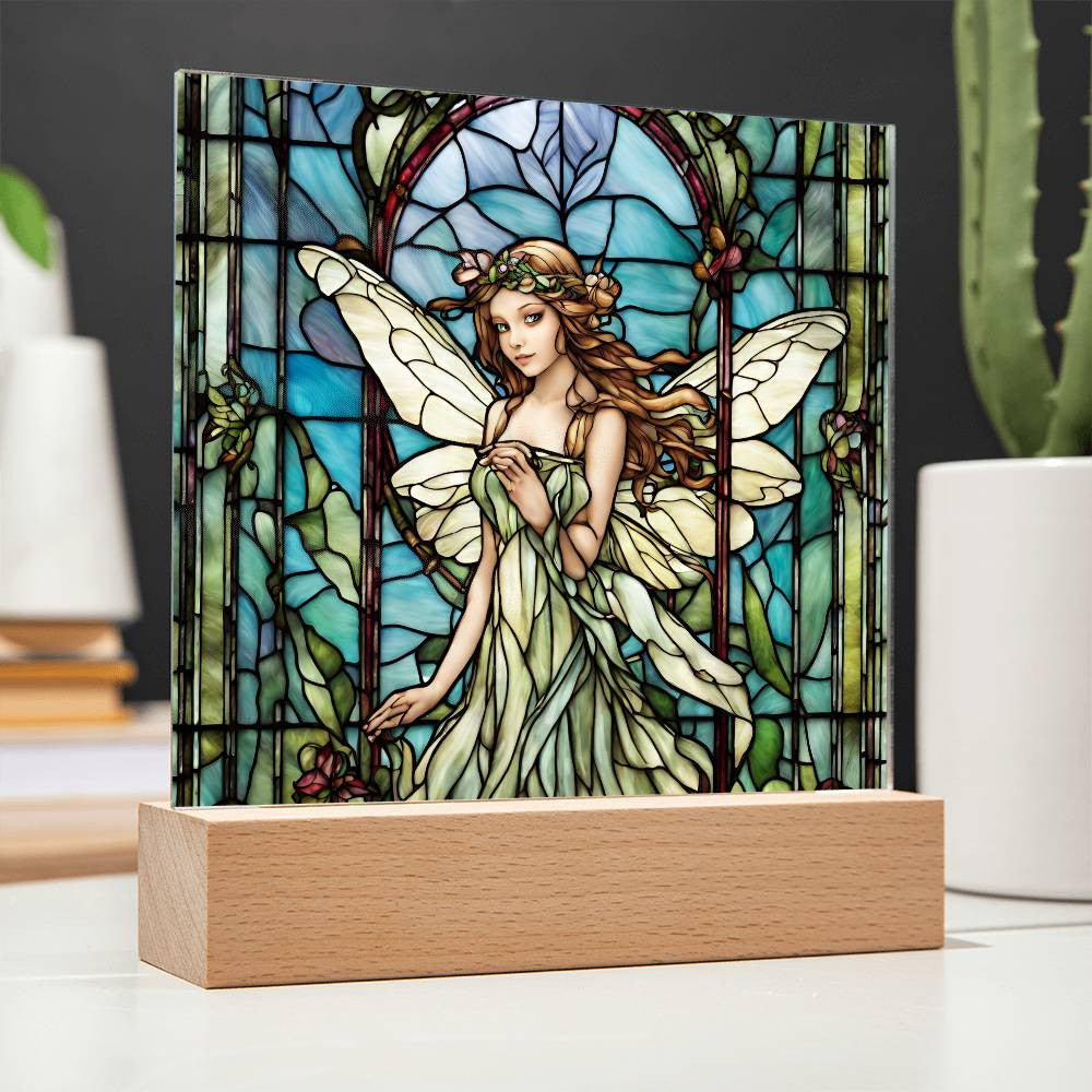 Fairy Faux Stained Glass Acrylic Plaque Gift For Fantasy Lover Gift Winged Fairy Nightlight For Mythical Creature Decoration Birthday Girls-[product type]