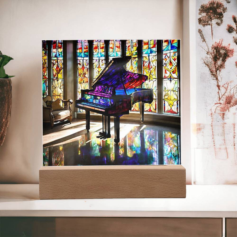 Simulated Stained Glass Piano, Led Light Piano Art, Piano Player Gift, Musician Gift, Christmas Gift for Her,  Piano Picture-[product type]