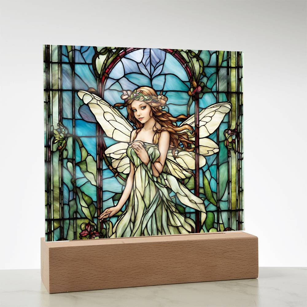 Fairy Faux Stained Glass Acrylic Plaque Gift For Fantasy Lover Gift Winged Fairy Nightlight For Mythical Creature Decoration Birthday Girls-[product type]