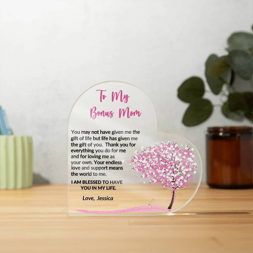 Bonus Mom Gift Acrylic Heart Plaque-[product type]