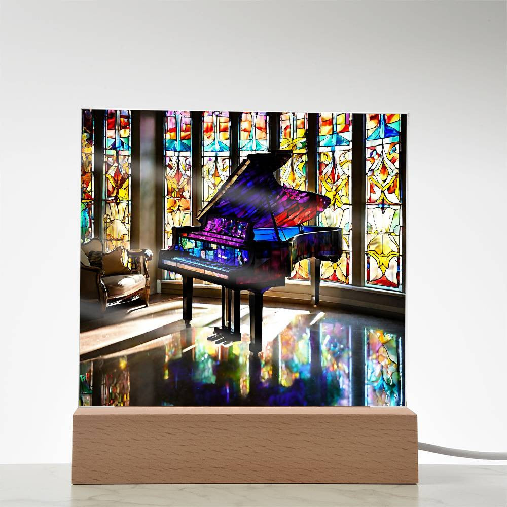 Simulated Stained Glass Piano, Led Light Piano Art, Piano Player Gift, Musician Gift, Christmas Gift for Her,  Piano Picture-[product type]