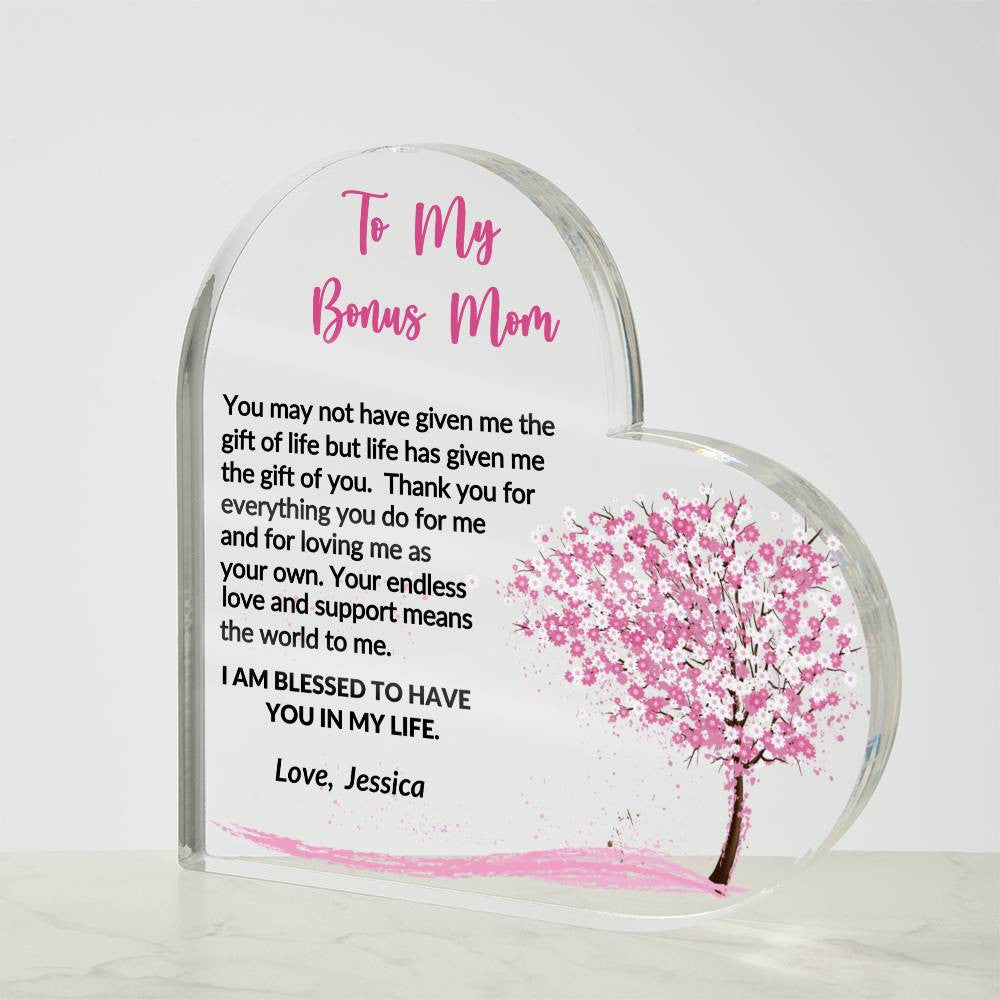 Bonus Mom Gift Acrylic Heart Plaque-[product type]