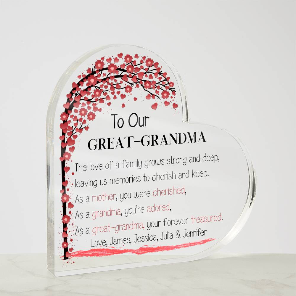 Mother's Day Gift for Great-grandma, Grammy Gift, Heart Acrylic Plaque-[product type]