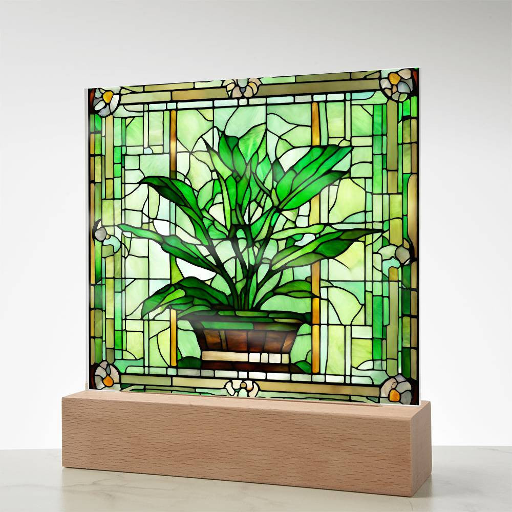 Succulent Plant Faux Stained Glass Acrylic Plaque-[Heartfelt Family Gift]