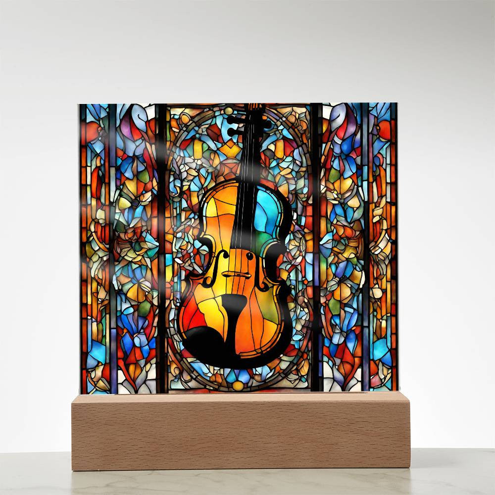 Musician Gift, Violin Gift, Faux Stained Glass Instrument, Musician Gifts for Birthday, Gift for Music Lovers. LED Lighted Photo Art-[product type]