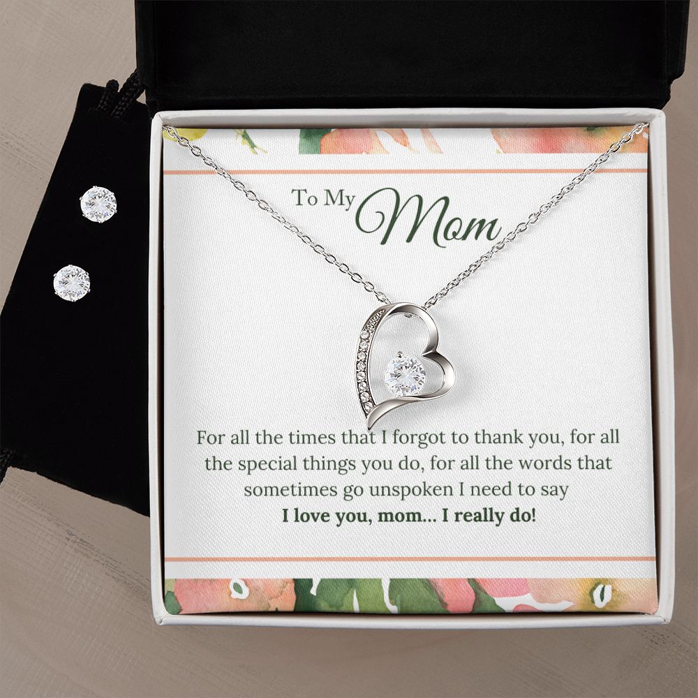 To My Mom  I Love You, I Really Do Forever Love Necklace Earring Set-FashionFinds4U