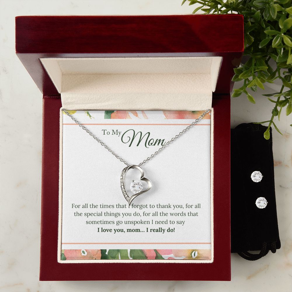 To My Mom  I Love You, I Really Do Forever Love Necklace Earring Set-FashionFinds4U